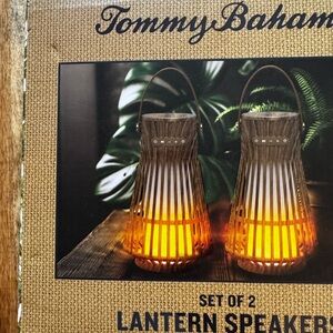 Tommy Bahama Tan brown rattan Lantern WIRELESS light Speaker Set of 2 NEW nwt